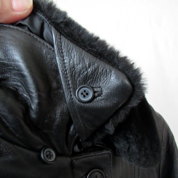 VTG 90s Faux Fur Collar Black Leather Jacket Y2K Leather Jacket Chic Modern Fit - Picture 14 of 16